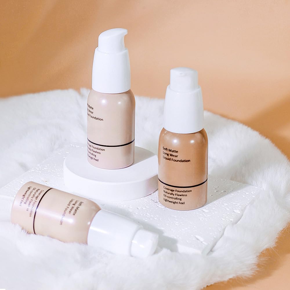 Matte Liquid Full Coverage Foundation, Flawless Soft Matte 24HR Oil Control Full Coverage Foundation Makeup for Women, Long-Lasting Waterproof Full Coverage, 03# Buff Beige (03, Pack of 1)