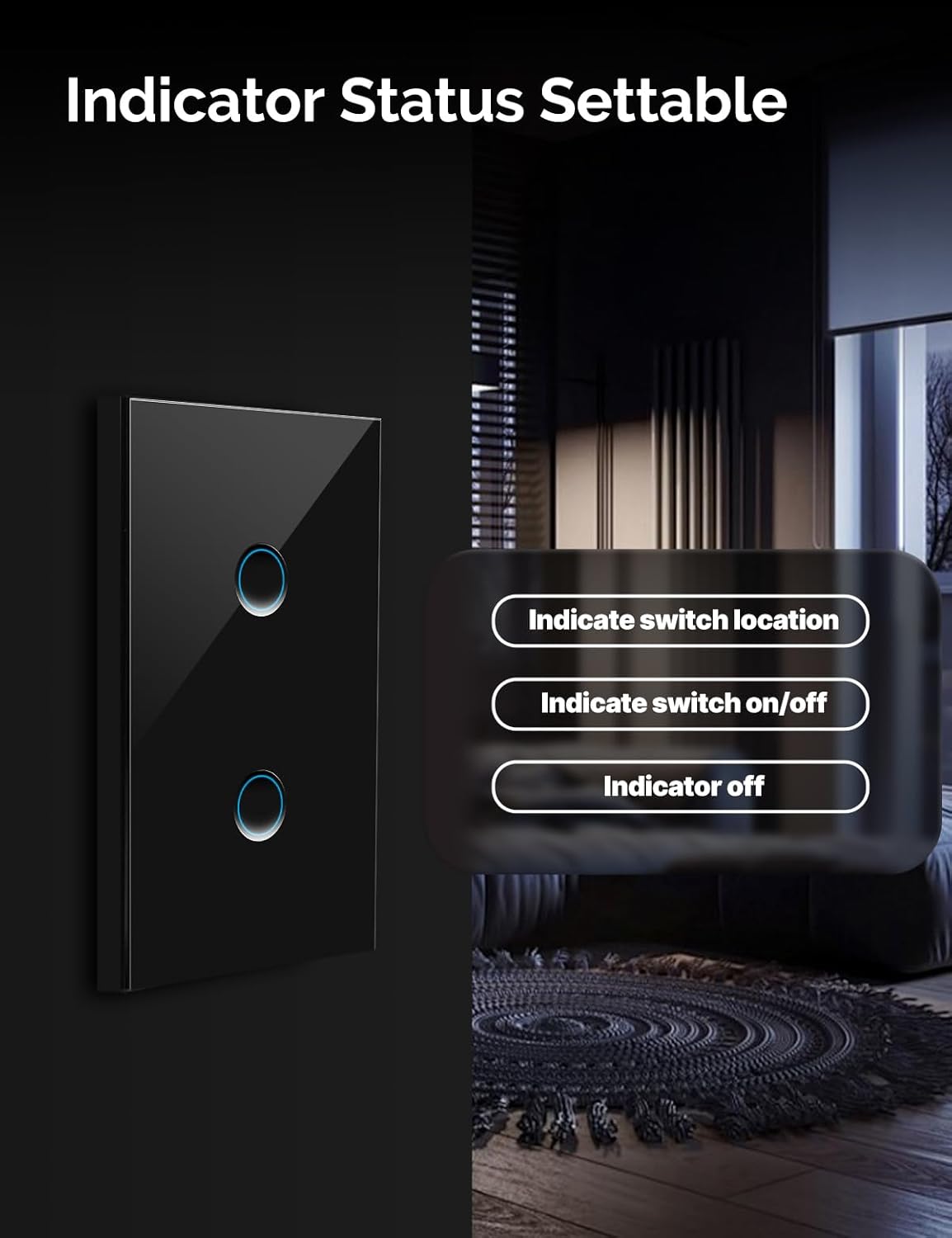 MOES Matter Wi-Fi Smart Light Switches Touch Glass Design, Needs Neutral Wire, Single Pole, 2.4GHz, Remote & Voice Control with Alexa, Google Home & Siri, Supports Timer and Schedule, White 2 Gang
