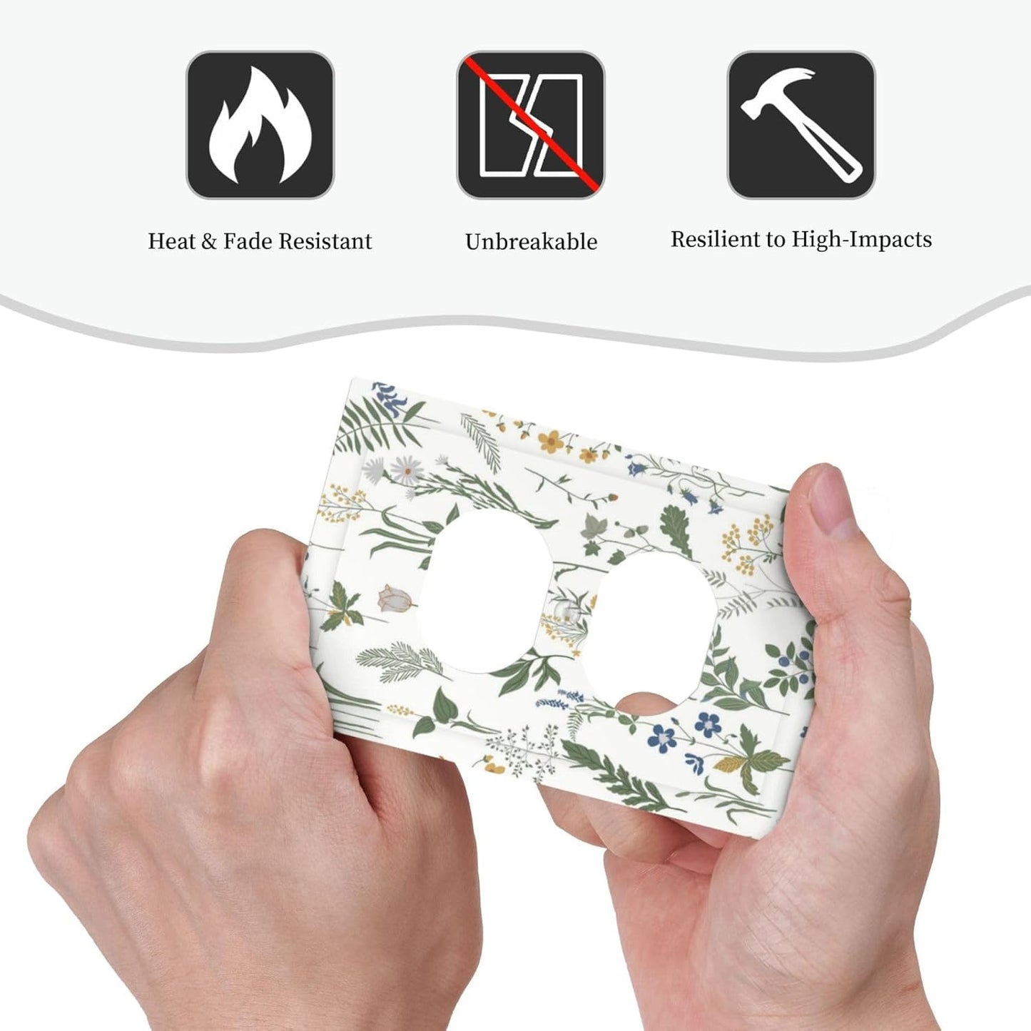 Outlet Covers Floral Green Leaf Plant Flowes 1 Gang Duplex Light Switch Cover Decorative Switch Plates Electrical Receptacle Faceplate Wall Plate For Bed Room Farmhouse Decor