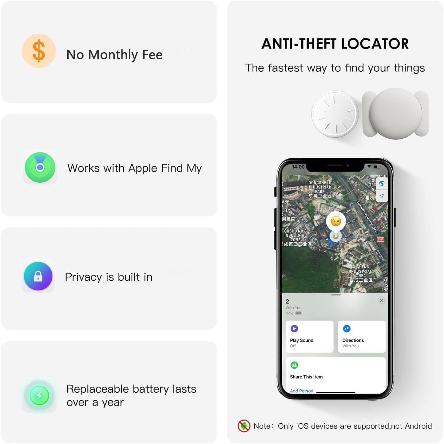 GPS Tracking Devices, No Monthly Fee Tracker Device for Vehicles Work with Find My (iOS Only), Car Tracker Device Hidden with Magnetic Case (1PCS, White)