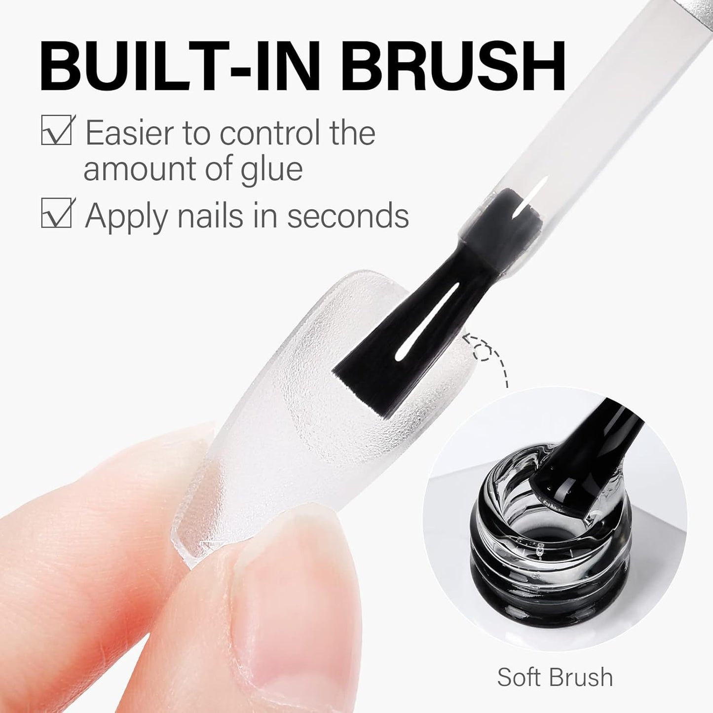 AILLSA 2PCS Gel Nail Glue for Acrylic Nails, 4 in 1 Super Strong Adhesive for False Tips, UV Curing Needed, 15ml High Capacity Extension Brush On for Rhinestone Pearl Foil