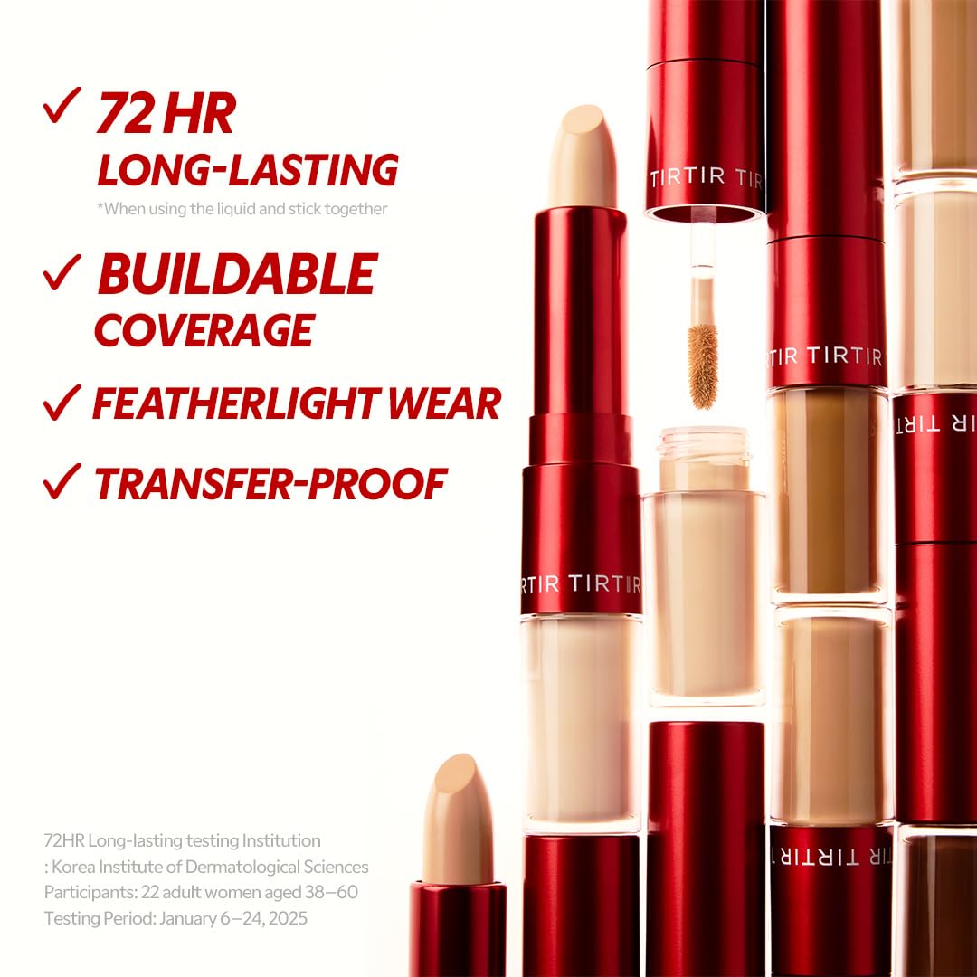 TIRTIR Glide&Hide Blurring Concealer - Creamy texture, Conceals dark circles and wrinkles, Dual formula (liquid tip & balm stick), Long-lasting wear, Korean Makeup, #9N, 0.28 Oz