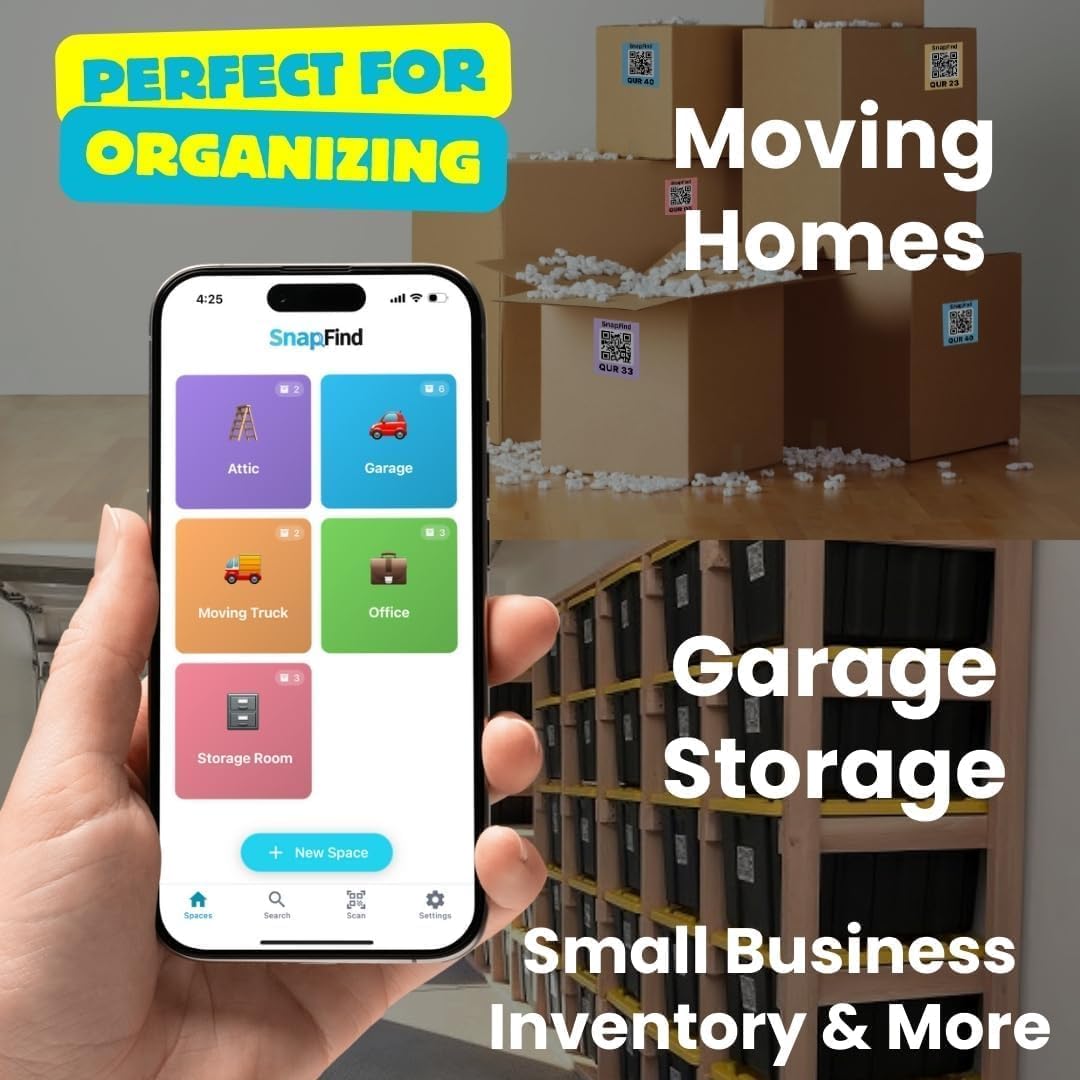 Smart QR Code Labels – AI Auto-Labeling, No Typing! Storage Bins & Moving Containers – iOS & Android App – 10 Stickers (3" x 5") (Blue)