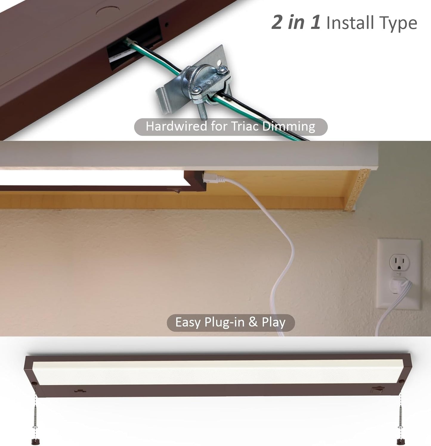 LED Under Cabinet Lighting Hardwired or Plug in, 40 Inch 20W, Dimmable 5 Color 2700K/3000K/3500K/4000K/5000K, Linkable Eyes Care Design Counter Lights for Kitchen, Sink, ETL Listed, Bronze