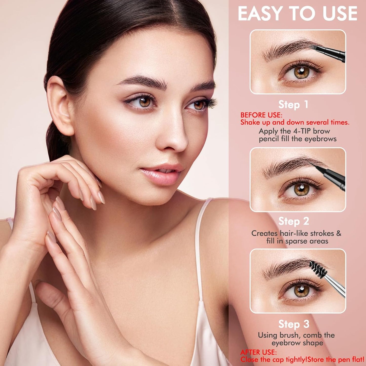 Eyebrow Pen,2-in-1 Waterproof Eyebrow Pencil with 4 Tip Microblading Brow Pen and Ultra-Precise Brow Pencil,with Dual-ended Eyebrow Brush,Eyebrow Makeup for Natural Looking - Black Brown