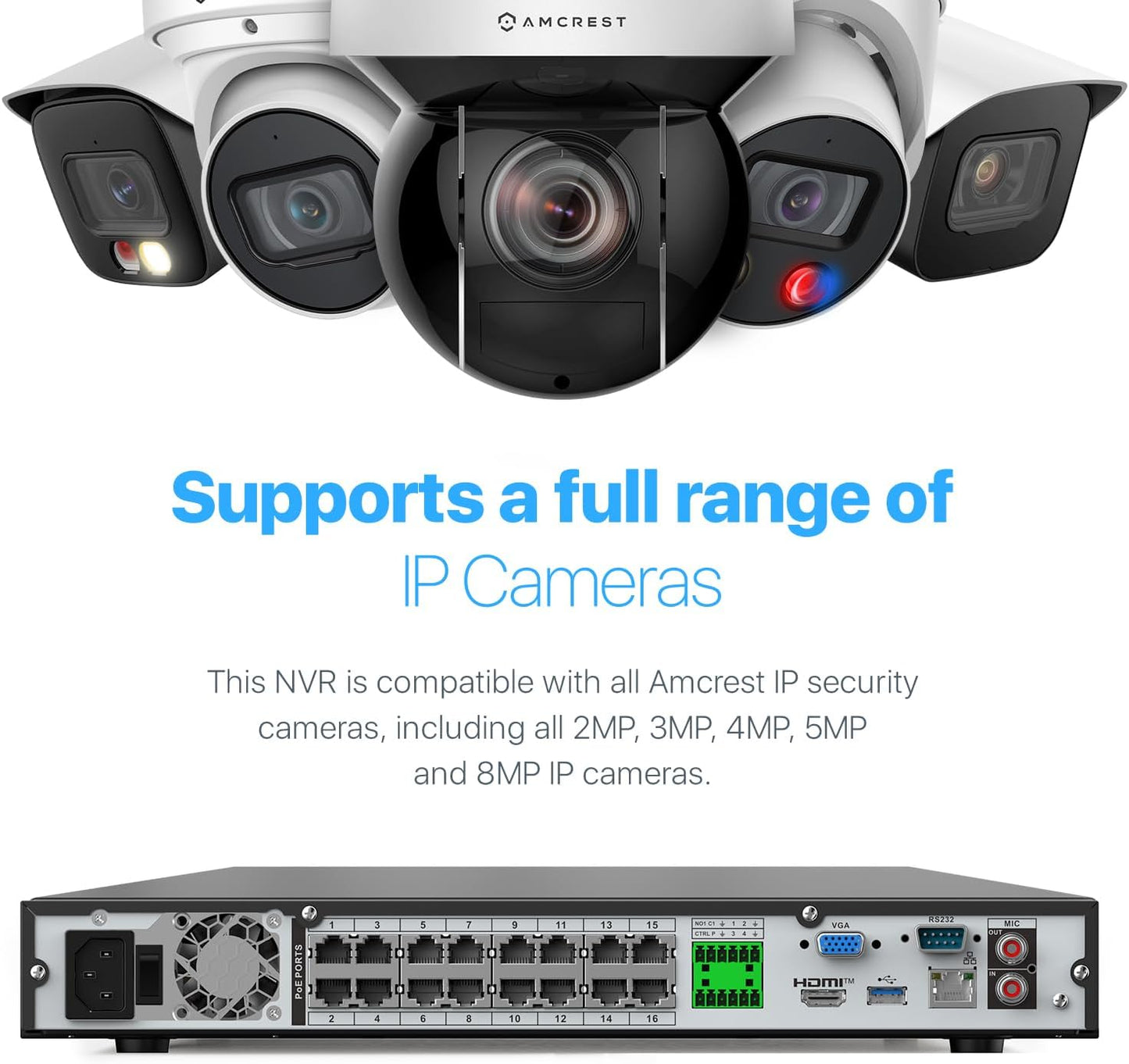 Amcrest 4K 32-Channel AI NVR (16-Port PoE) Smart NVR, Facial Recognition, Facial Detection & Vehicle Detection - Supports 32 x 4K IP Cameras, Pre-Installed 4TB Hard Drive NV4232E-16P-EI-4TB