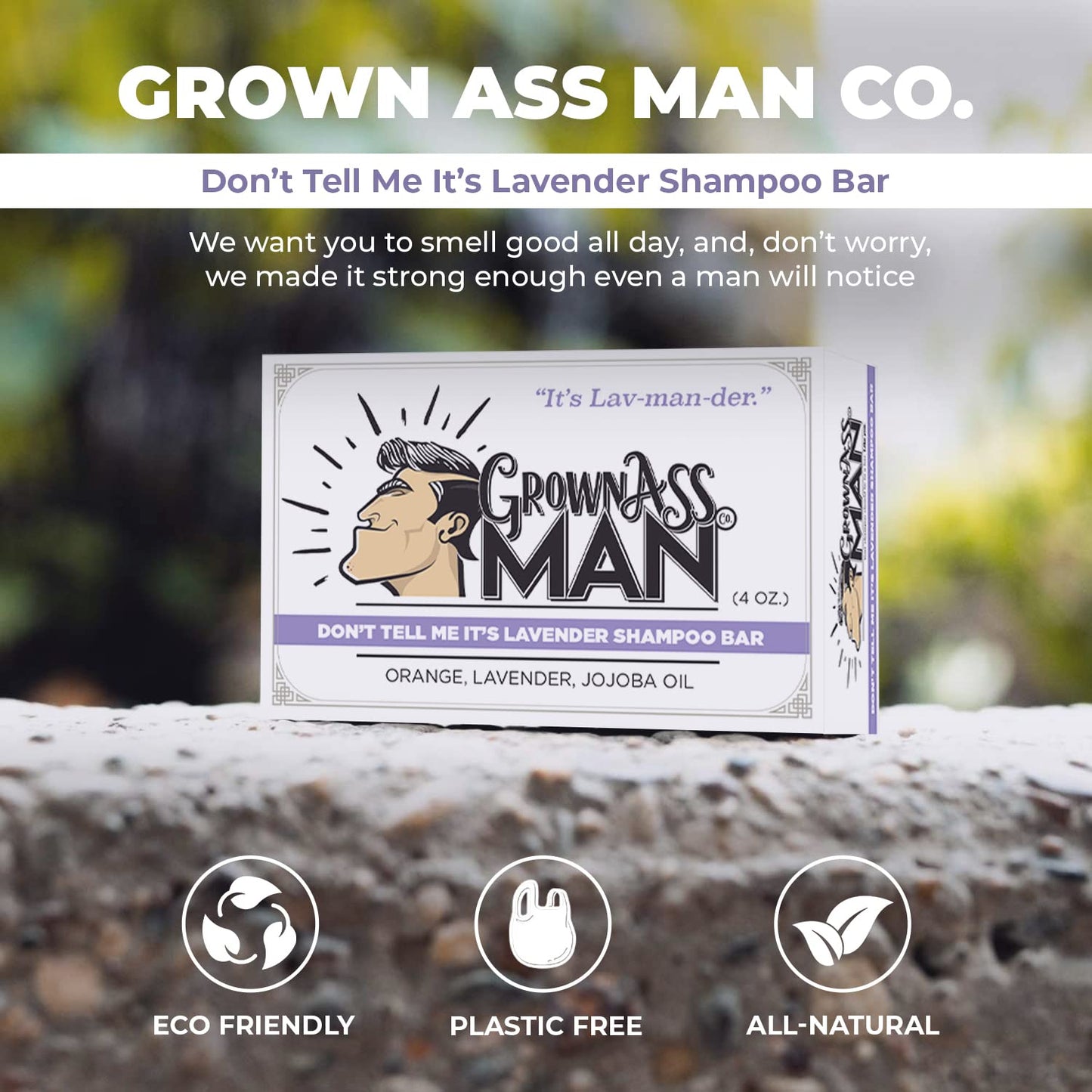 Solid Shampoo Bar Rich Lather 3 in 1: Hair, Beard & Body Wash - Plastic Free & Eco-Friendly, Natural & Organic for All Hair Types, 4oz Bar (Don't Tell Me It's Lavender, 3-Pack)