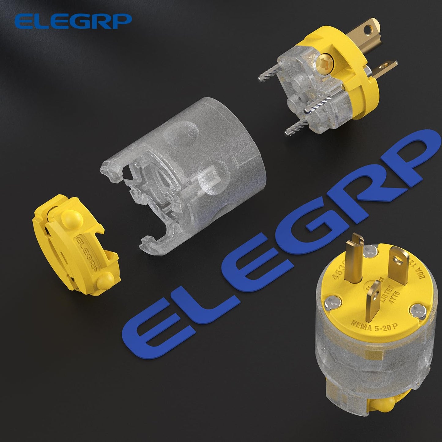 ELEGRP Lighted 20 Amp 125 Volt NEMA 5-20P 2 Pole 3 Wire Grounding Straight Blade Electrical Plug Replacement Cord Outlet Commercial Grade, Yellow, 5 Pack