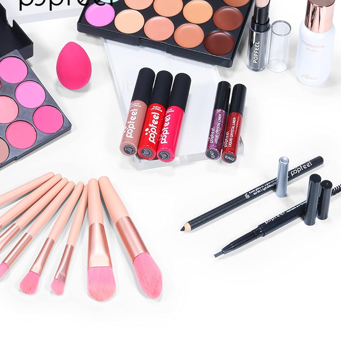 Professional All in One Makeup Kits for Women, Cosmetic Essential Starter Bundle, Eye Shadow, Blush, Liquid Lipgloss, Foundation Brush, Makeup Set with Makeup Bag, Christmas Valentines Gift Box