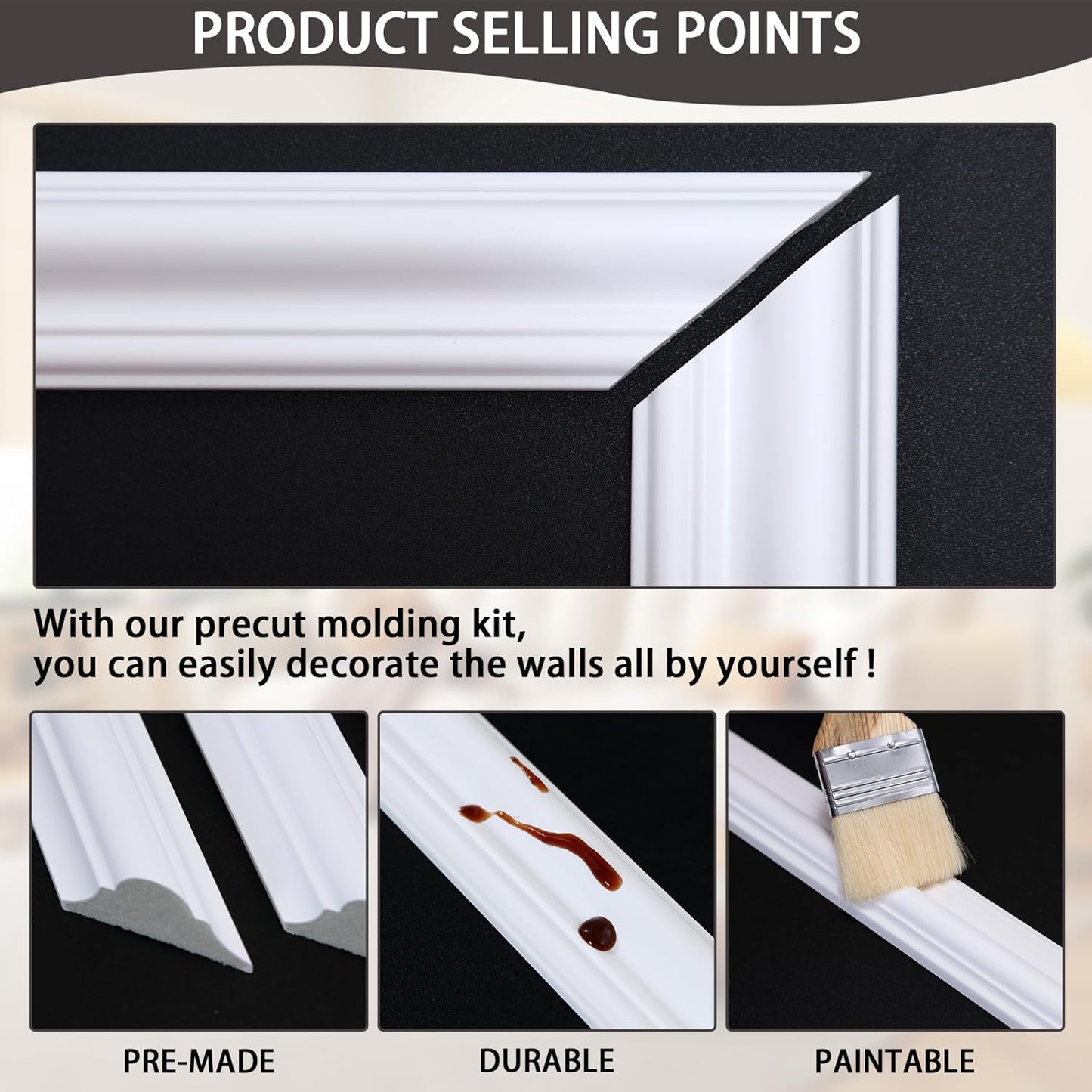 3-Frame 16" x 20" Premade Accent Wall Molding Kit, Ready-to-Assemble Wainscoting Panels, Pre-Cut Chair Rail Moulding Trim Picture Frame for Home Décor