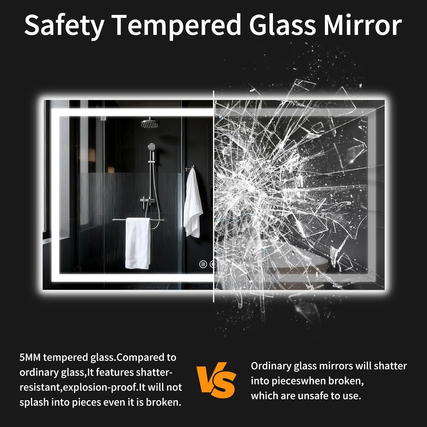 30"x60" LED Bathroom Mirror with Lights, Dimmable, Anti-Fog, Lighted Bathroom Vanity Mirror for Wall, Backlit + Front Lit, Memory Function, Shatter-Proof, Tempered Glass