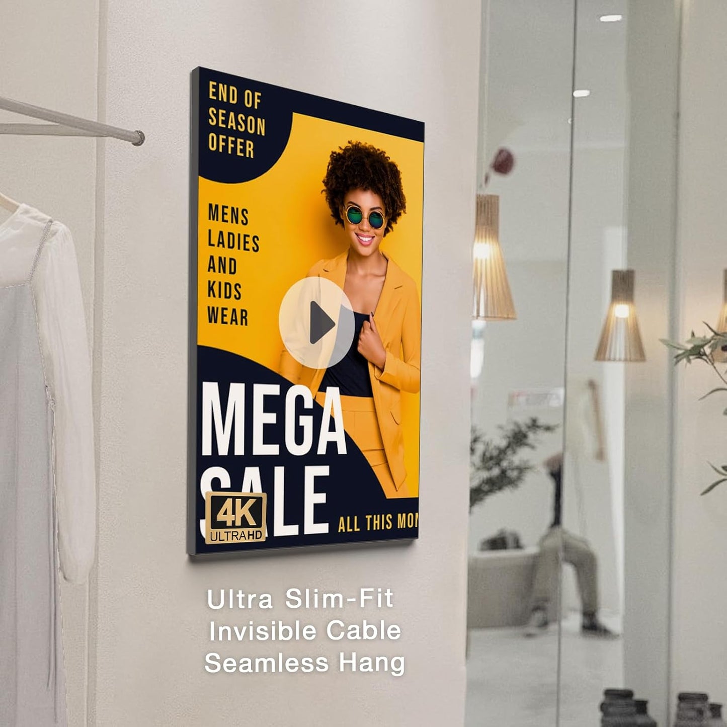 40inch Ultra-Slim Bezel-Less Digital Signage Display 4K HD 700 Nits Wall-Mountable Digital Signage Monitor 4+64G Android System HDMI Connectivity Ideal For Wayfinding Advertisingand More