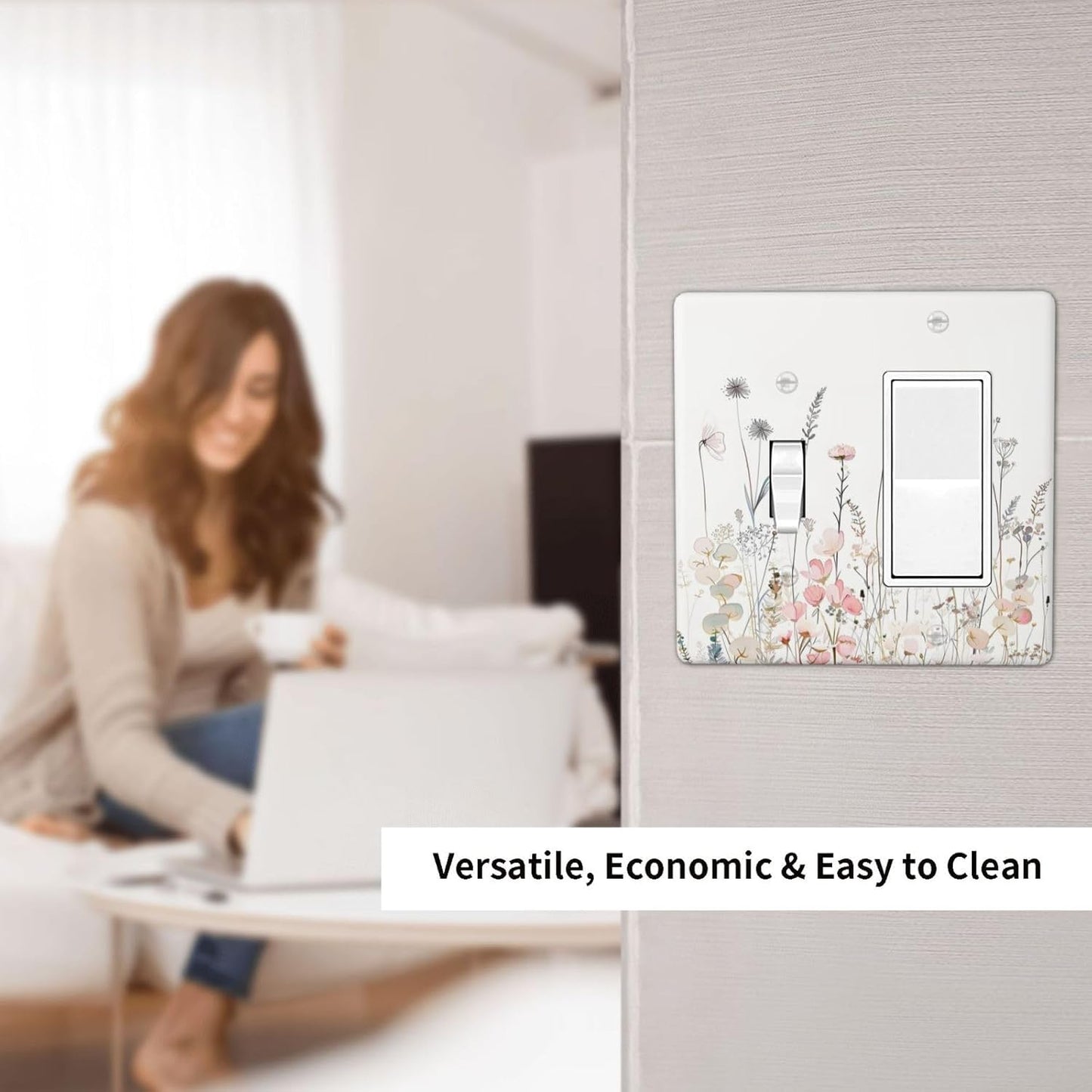 Floral Watercolor Wildflower Dandelion Plant Outlet Covers 1 Toggle 1 Rocker Combination Decorative Wall Plate Electrical Switch Plates Light Switch Cover Plate for Farmhouse Bed Room Decor