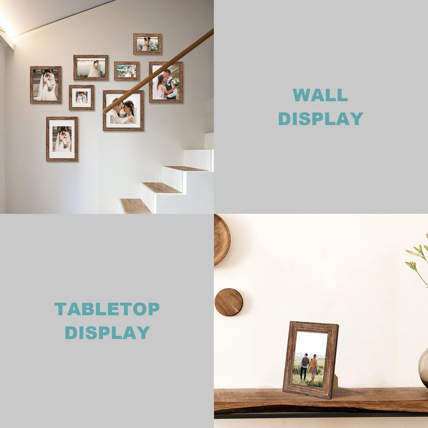 iRahmen 6x6 Picture Frame Set of 4 with Real Glass, Rustic Frames Display 4x4 Picture with Mat or 6 x 6 Without Mat, Wood Square Photo Frame for Wall Mount and Tabletop Display