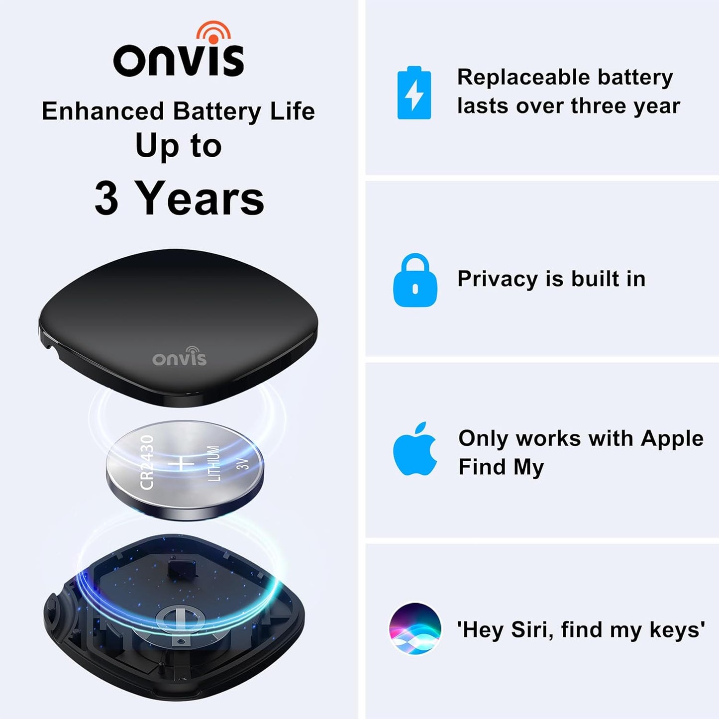 Onvis Item Finders Tracker Work with Apple Find My APP (iOS Only, Not for Android), Smart Bluetooth Locator for Keys, Luggage Suitcases, Bags Wallets, Backpack, IP67 Waterproof (4 Pack)