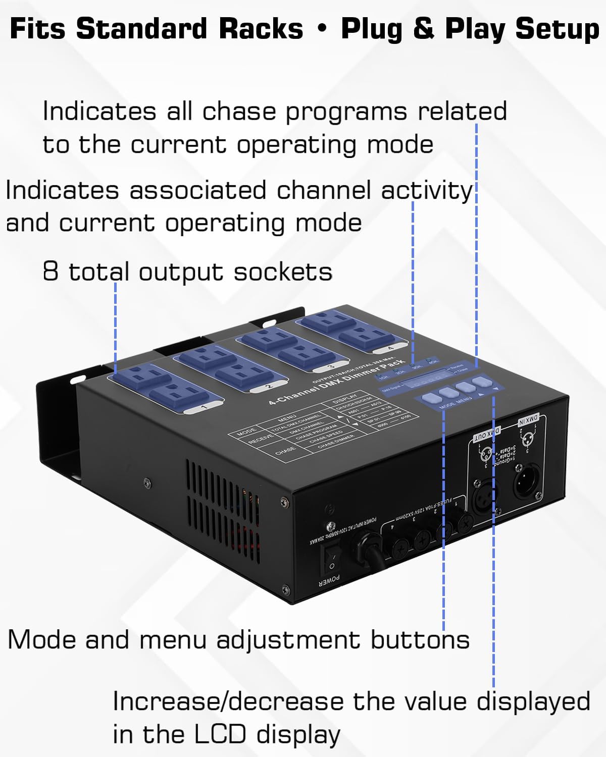 Dmx Dimmer Pack,4 Channel Dmx512 Dimmer Pack, Lighting Controller, Dimmer Pack Suitable for Stage Lighting Control