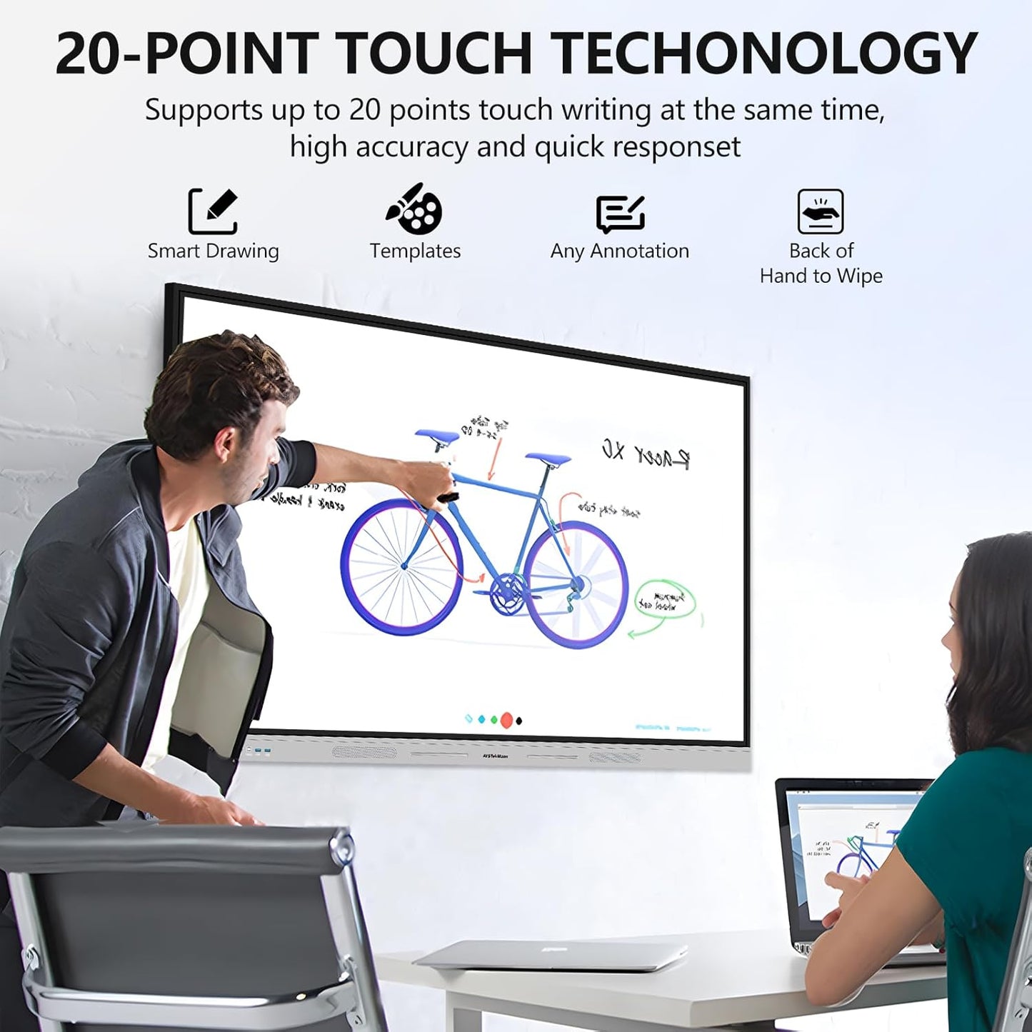 75 Inch Smart Board, 4K UHD Interactive Whiteboard with Auto Framing 4K AI-Camera and Soundbar, All in One Digital Whiteboard for Classroom and Business- Android 14(8+128GB)