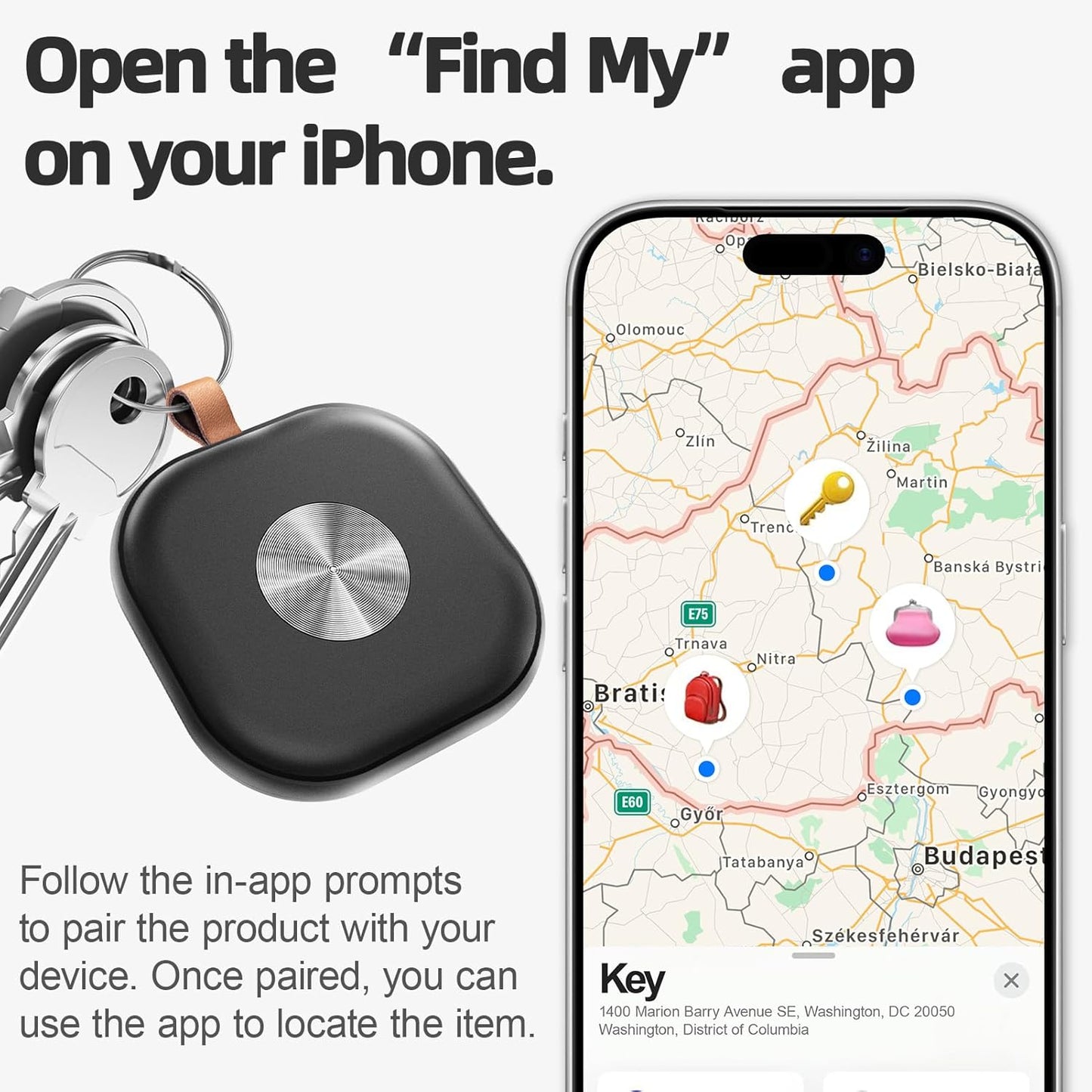 Air Tracker Tags, Key Finder Works with Find My App (iOS Only), Bluetooth Tracker for Keys, Luggage, Suitcases, Key Finder Locator with Sound, Worldwide Tracking Tags, Replaceable Battery-2 Pack