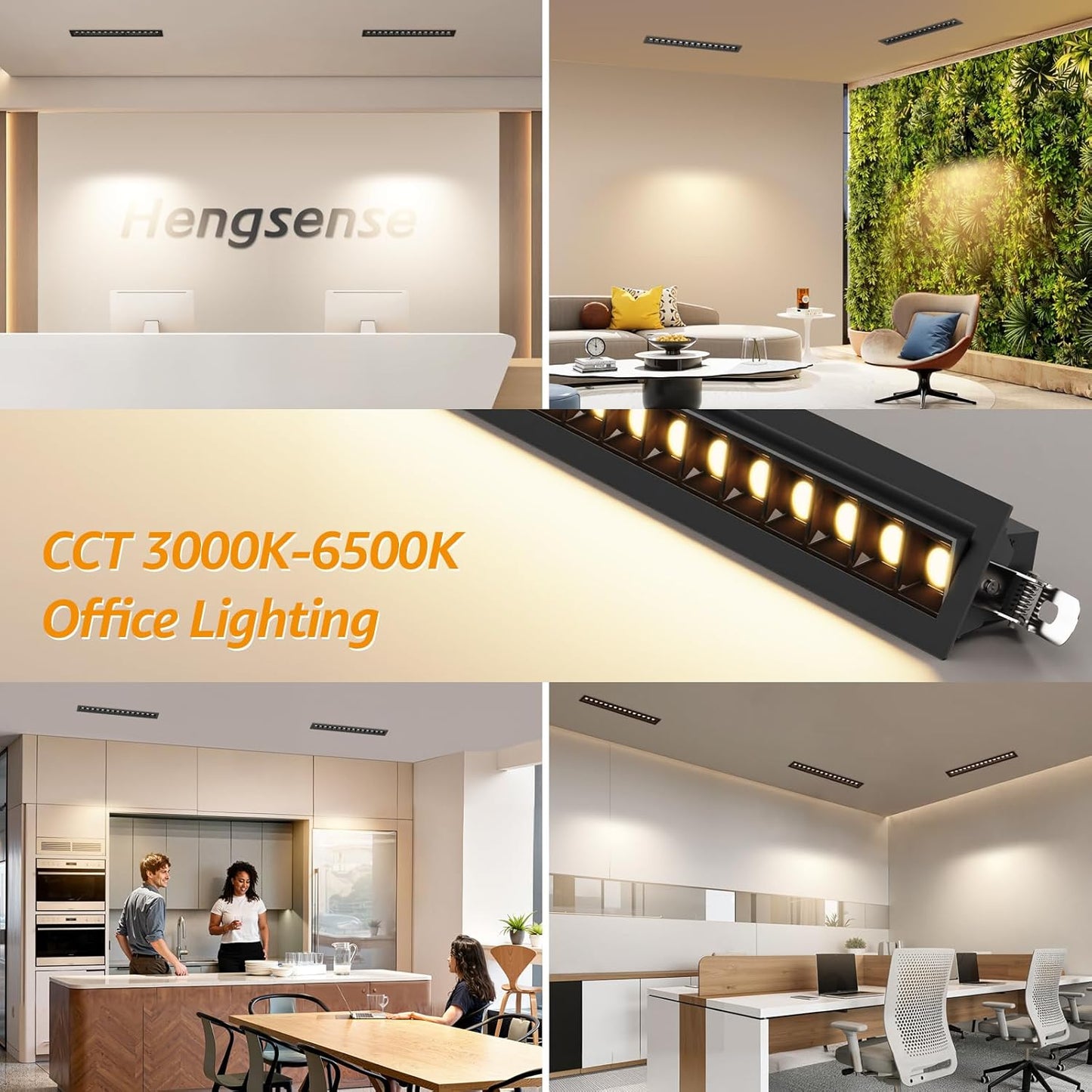LED Linear Recessed Spotlight 16 Pack, Black Aluminum Recessed Grille Spotlight with Junction Box, Dimable 5 CCT 3000K-6500K, TRIAC Dimming Lighting for Living Room Kitchen Bedroom Hallway