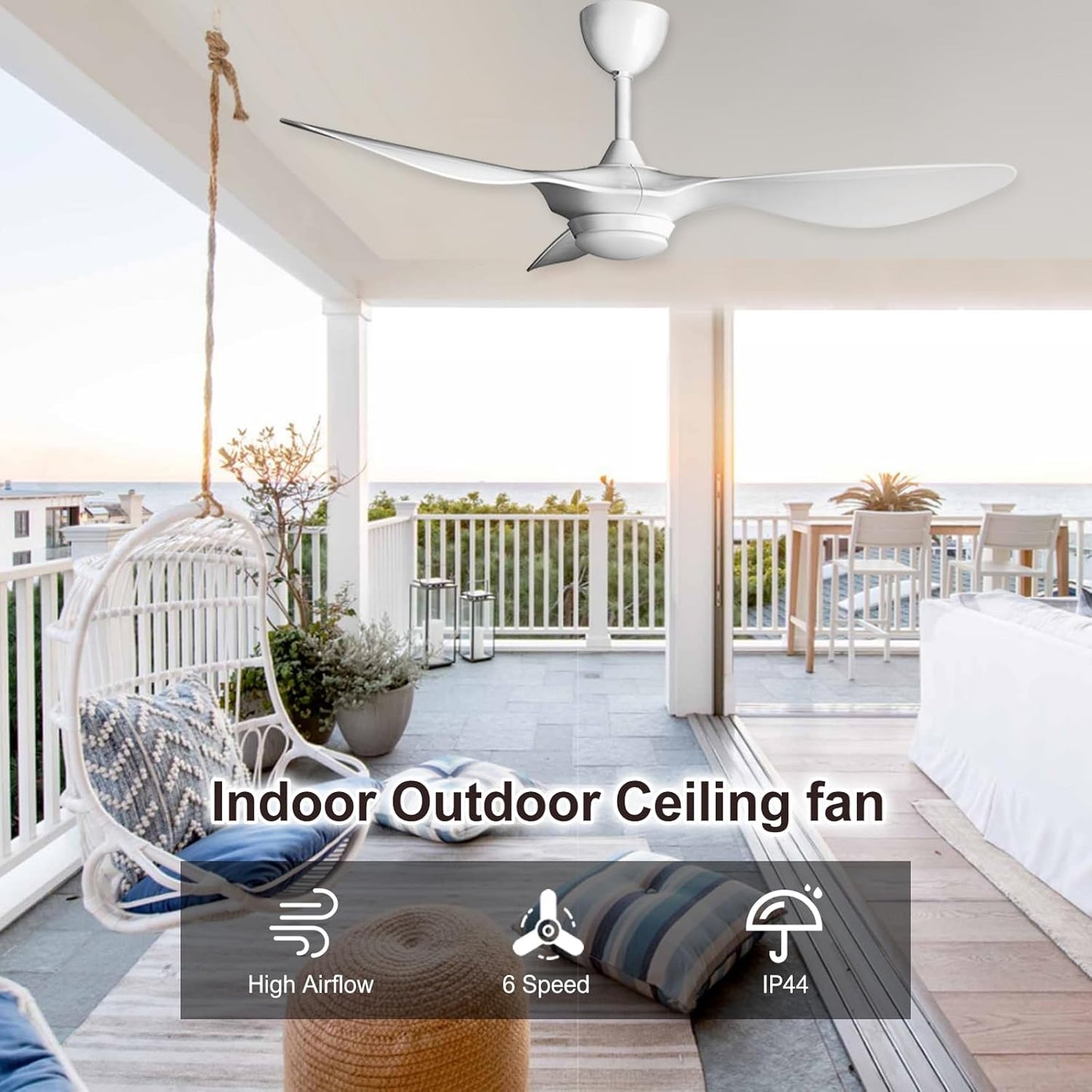reiga 52 Inch Smart White Ceiling Fan with Light and Remote, ETL Listed Quiet DC Motor 3 Blade Indoor Outdoor Ceiling Fans for Bedroom Living Room Patios
