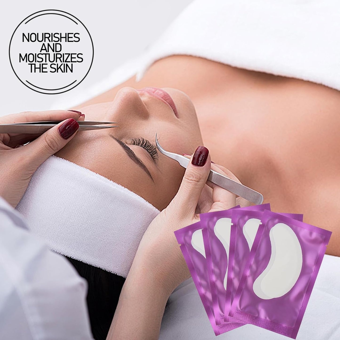 50Pairs Eyelash Extension Gel Patches Kit Natural Hydrogel, Lash Gel Pads for Beauty Makeup Mask Kit Supplies Eye Mask Pads Beauty Tools (Purple)