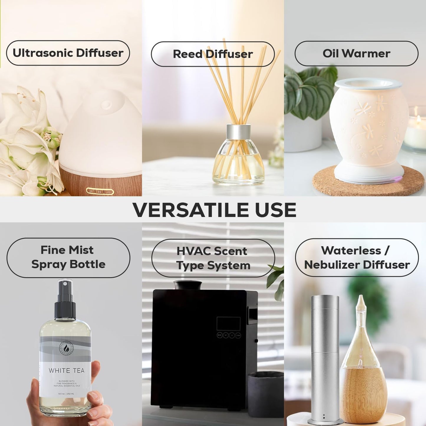 Aroma Country White Tea Diffuser Oil - Luxury Essential Oils for Diffuser Refill & Air Freshener Room Spray, Long-Lasting, Natural Home Fragrance and Hotel Scent for Diffusers & Machines (4 Fl. oz)