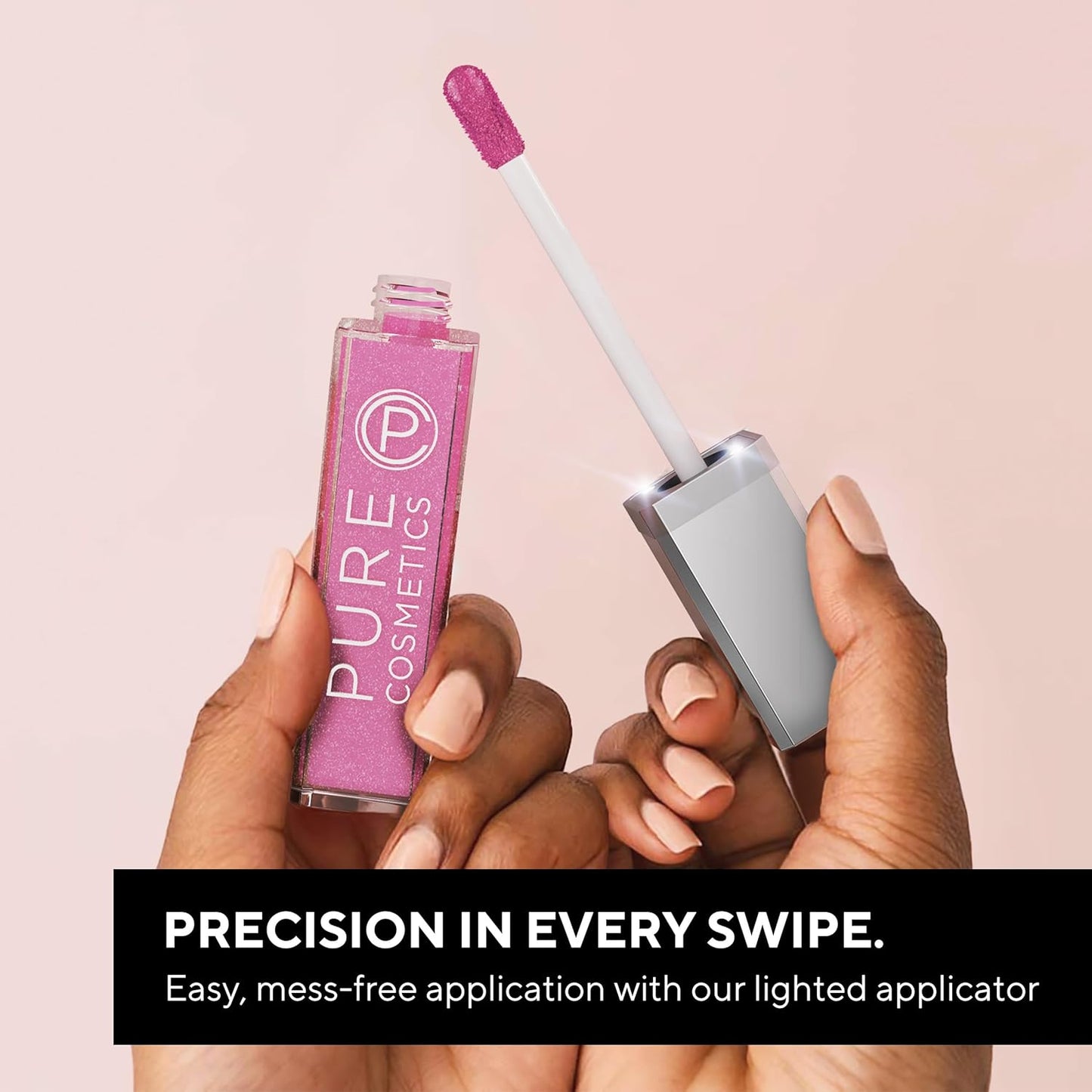 Pure Cosmetics Pure Illumination Lip Gloss - LED-lit Applicator w/Side Mirror - Non-Sticky, Moisturizing & Hydrating Lip Glosses - Soothes & Protects Dry Chapped Lips (Party Girl Pink)