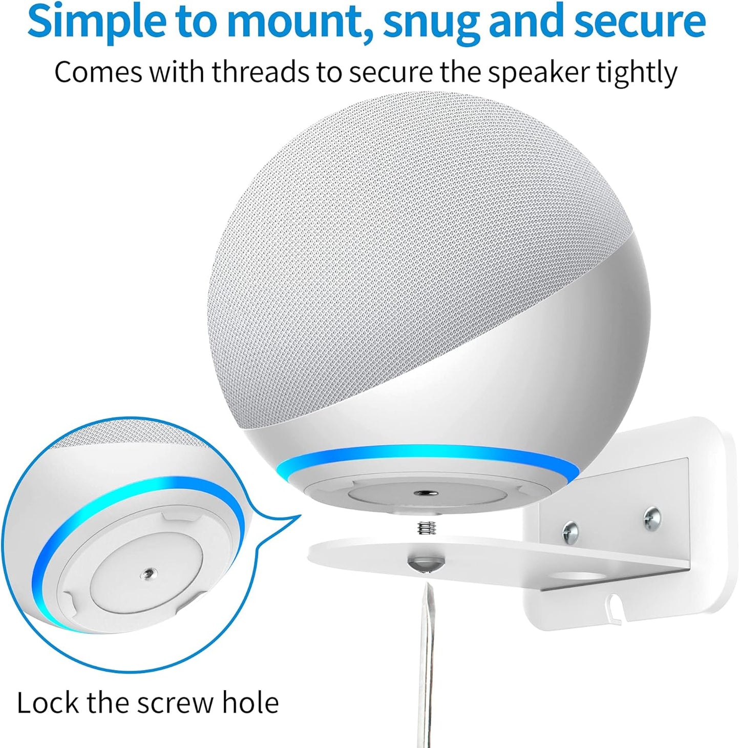 PlusAcc Wall Mount for 4th Gen - Space-Saving Stand Shelf Compatible with Google Home Mini & 4th Generation, Metal Bracket with Cable Management(White)