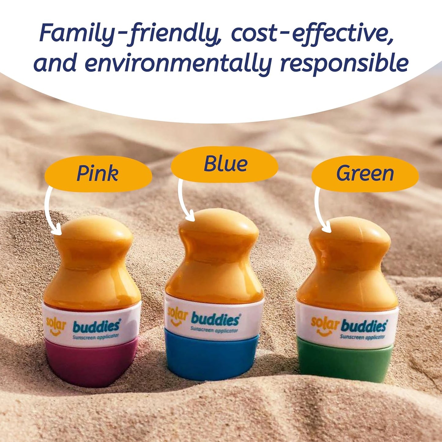 Solar Buddies Bag Bundle & Carabina Clip - Full Blue - Refillable Roll on Sponge Sunscreen, Suncream & Lotion Applicator For Kids, Adults & Families - Holds 3.4fl oz, Perfect Size for Travel