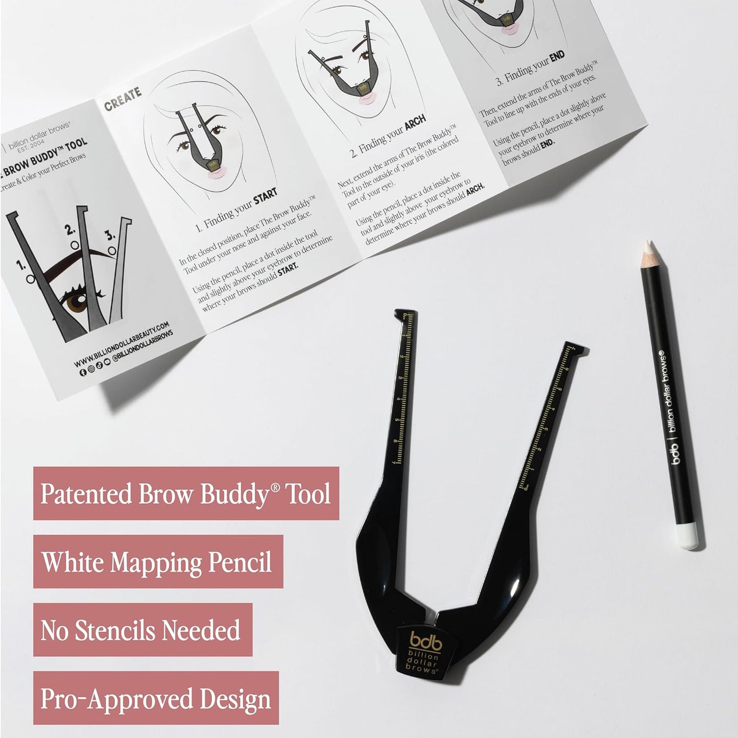 Billion Dollar Brows 2-Piece Brow Buddy Contour Stencil Microblading Kit – Achieve Symmetrical, Perfectly Shaped Brows, Ideal for Tweezing, Threading & Waxing , Vegan & Cruelty-Free - Black