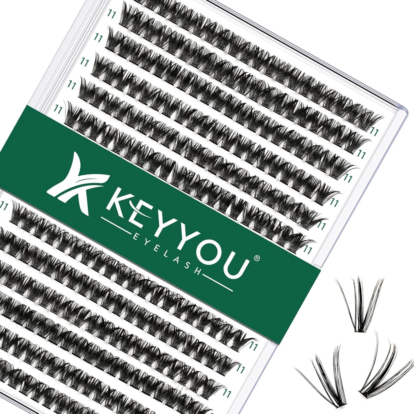 Lash Clusters 300pcs Individual Lashes 50D 0.07C Curl 11mm DIY Eyelash Extension KEYYOU Large Tray Volume Soft&Natural Cluster Lashes(50D-0.07C,11)