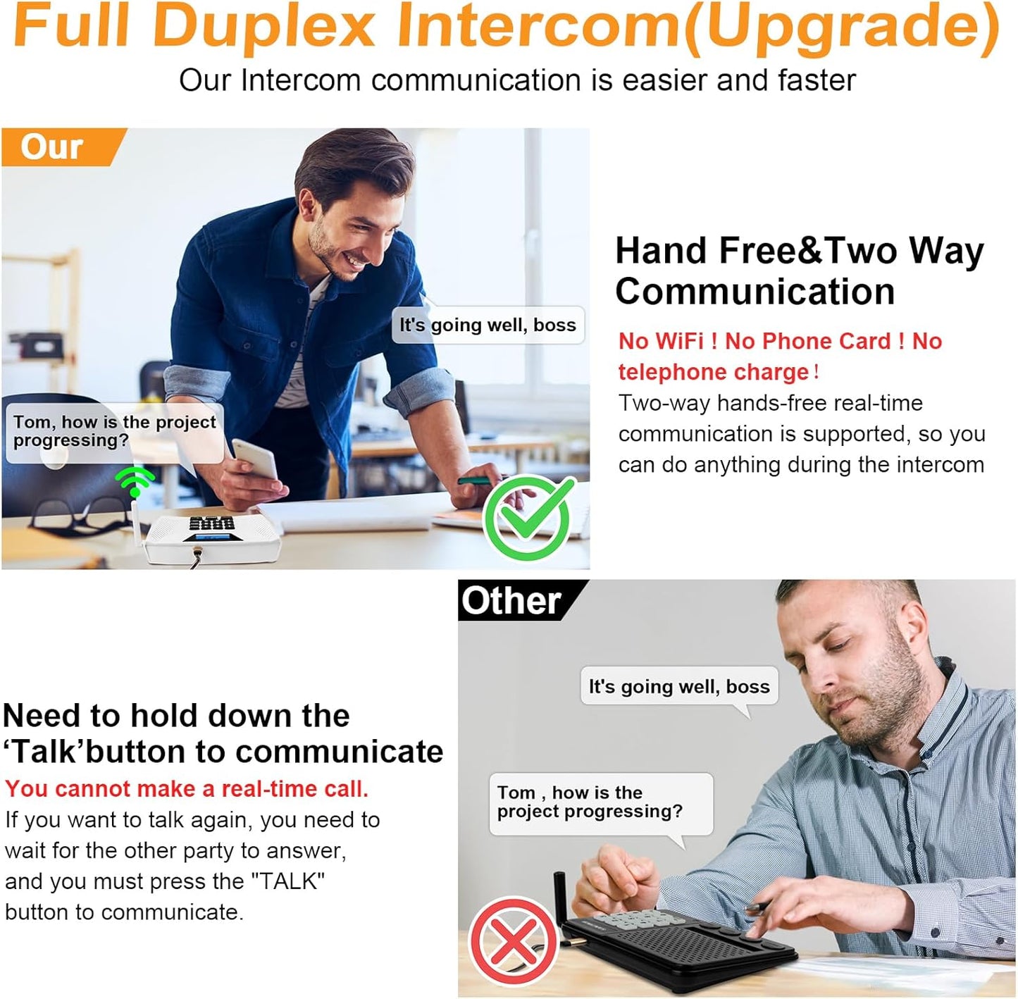 Intercoms Wireless for Home Hands Free, 2024 Upgraded Intercom 5300ft with Automatic Answer, 9 Channel Full Duplex Home Intercom System Fit for Hospital Business House(6 Packs White) 