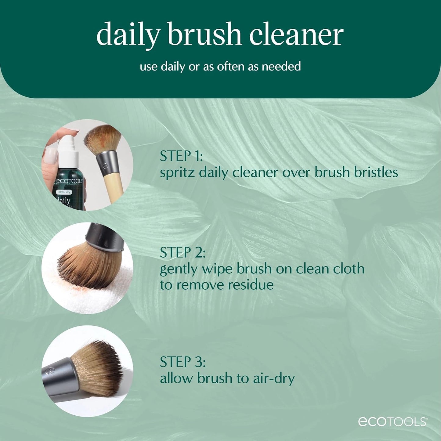 EcoTools Daily Makeup Brush Cleanser Spray, Quick Drying, Fragrance Free & Dermatologist Tested, Travel Size, TSA Approved, Cruelty-Free & Vegan 3 fl oz./89 ml. Bottle XL Refill
