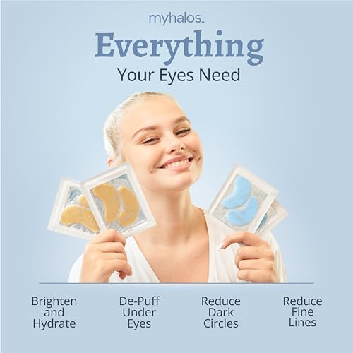 MyHalos Eye Masks for Dark Circles and Puffiness & Eye Patches for Wrinkles Duo- 24 Under Eye Patches for Puffy Eyes, Dark Circles - Eye Mask Skincare Eye Gel Pads - Under Eye Mask Patches Blue, Gold