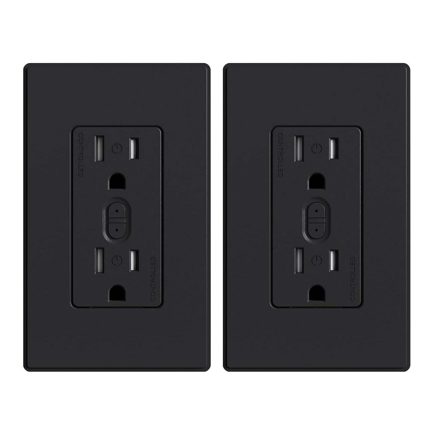 ELEGRP Smart in-Wall Outlet, 2.4GHz Wi-Fi Smart Receptacle Compatible with Alexa and Google Assistant, Tamper Resistant, 2 Individually Controlled Outlets, No Hub Required, UL Listed, Black, 2 Pack