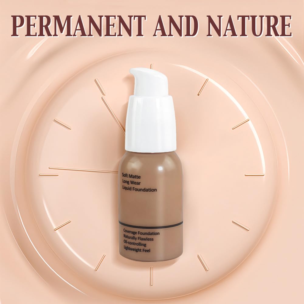 2Pcs Matte Liquid Full Coverage Foundation, Flawless Soft Matte 24HR Oil Control Full Coverage Foundation Makeup for Women, Long-Lasting Waterproof Full Coverage, 06#Toffee (06+06, Pack of 2)