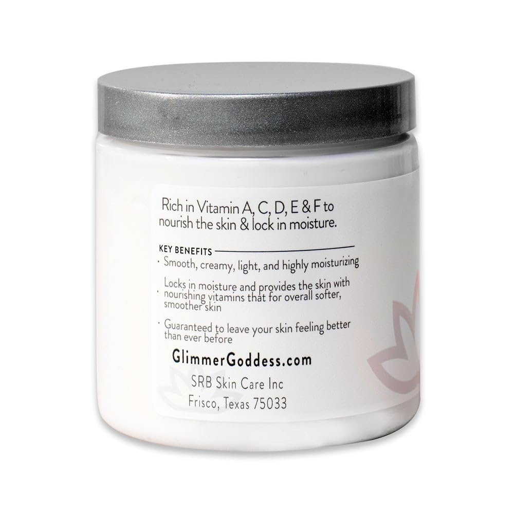 Glimmer Goddess Organic Whipped Body Butter for Women - Moisturizer Cream with Shea & Cocoa Butter, Almonds & Coconut Oil - Vanilla Bean, 8oz