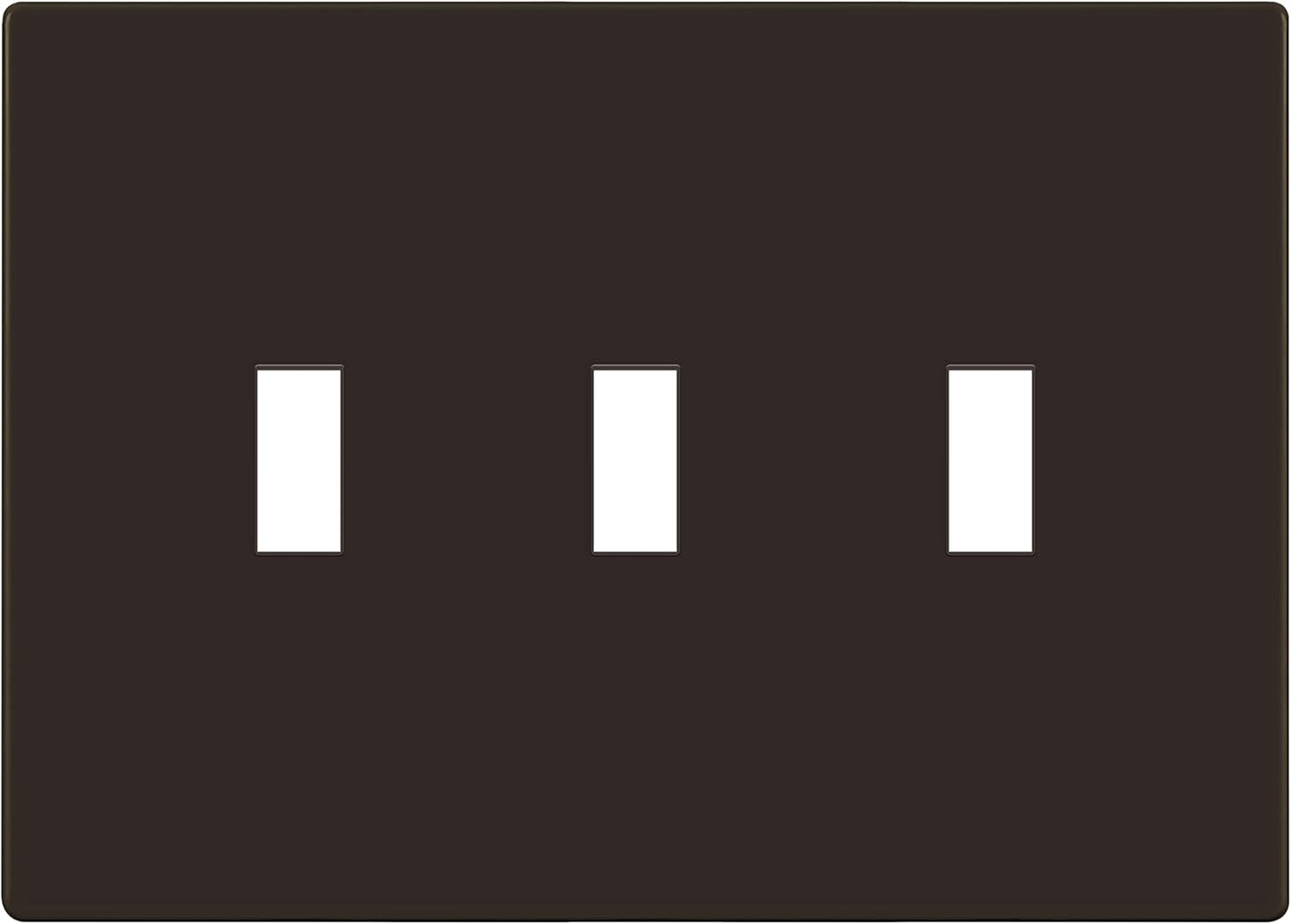 ENERLITES Screwless Triple Toggle Switch Wall Plate, Child Safe Light Switch Cover, Standard Size 3-Gang 4.68" x 6.53", Unbreakable Polycarbonate Thermoplastic, UL Listed, SI8813-BR, Glossy, Brown
