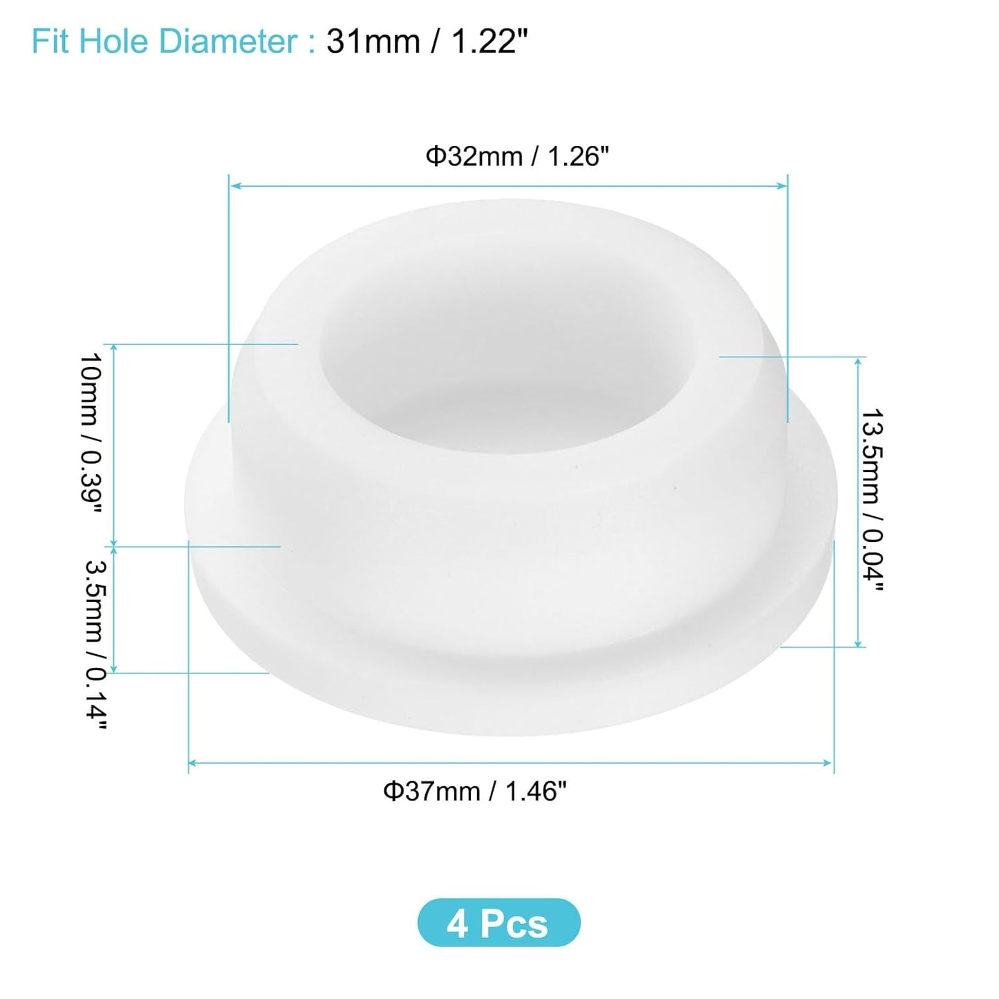 uxcell 4Pcs Silicone Hole Plug, Waterproof Round Rubber Stoppers Bottle Seal Plugs Tube Pipe End Caps for 31mm/1.22" Hole for Bathtub Bottle, White