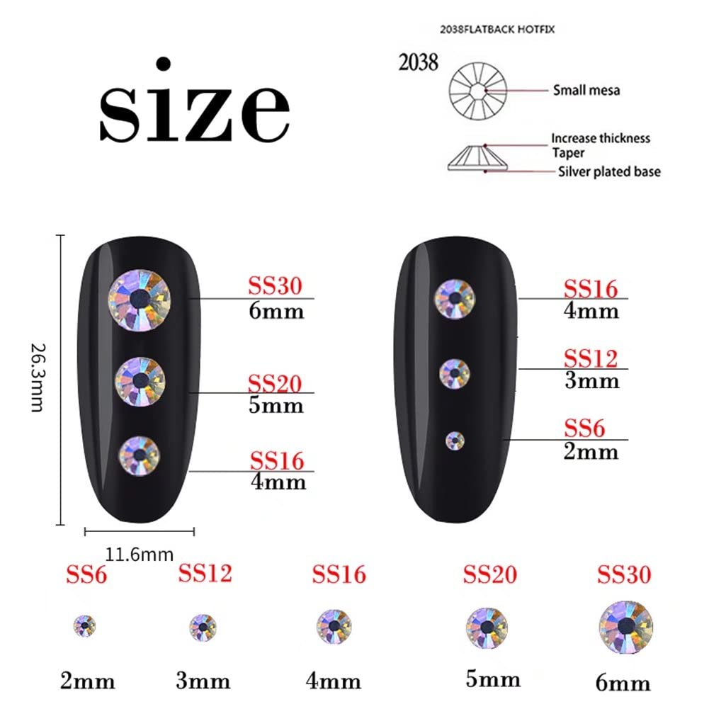 3000 Pieces SS6 2mm Flatback Rhinestones Clear Glass Round Gems Crystals for Nail Art DIY Crafts Clothes Shoes Bags （Light Blue）