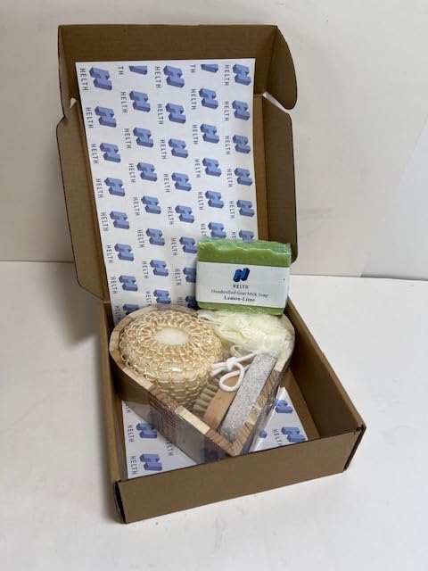 Spa Kit Birthday Box with Loofah Body Brush Lemon Lime Goat Milk Soap, Green
