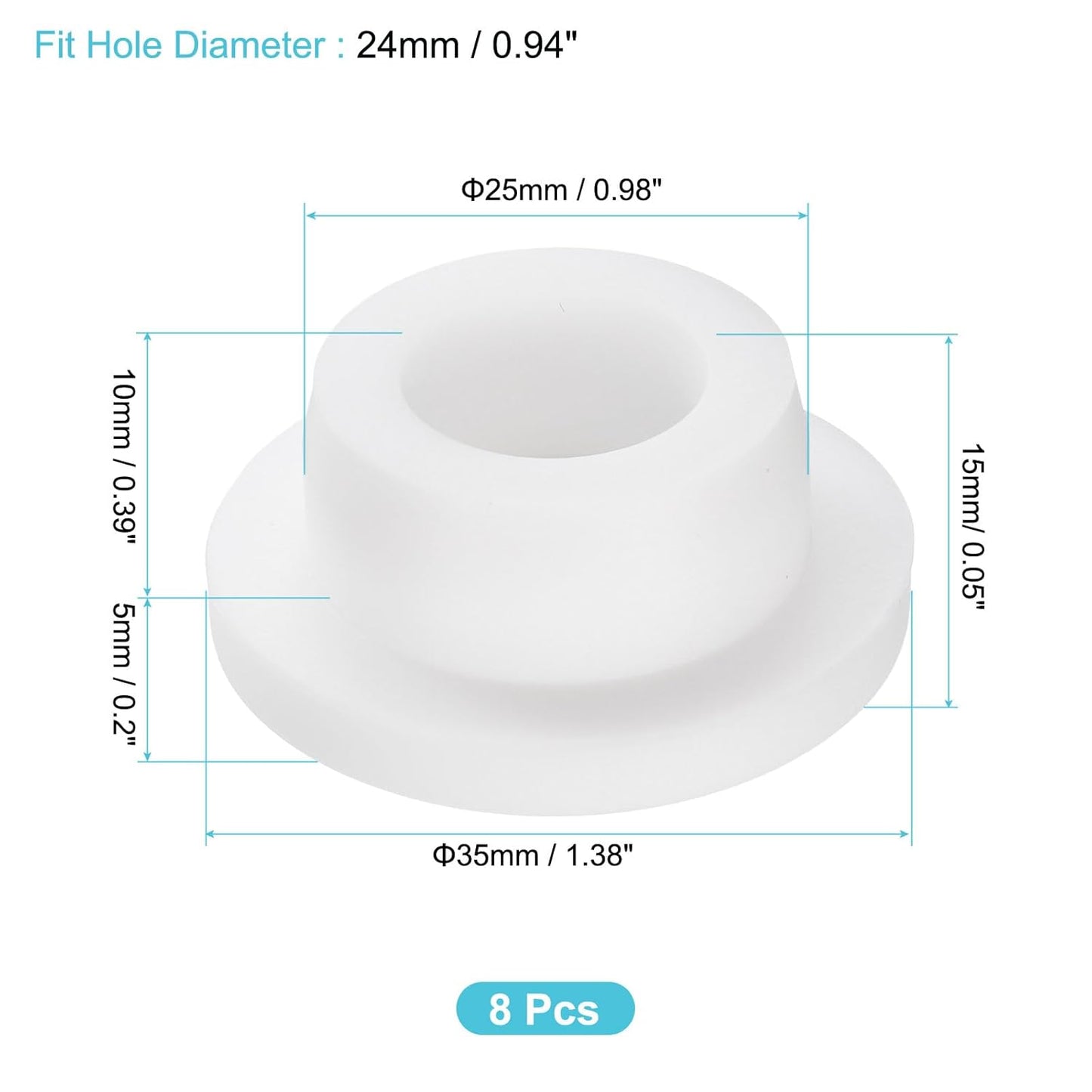 uxcell 8Pcs Silicone Hole Plug, Waterproof Round Rubber Stoppers Bottle Seal Plugs Tube Pipe End Caps for 24mm/0.94" Hole for Bathtub Bottle, White
