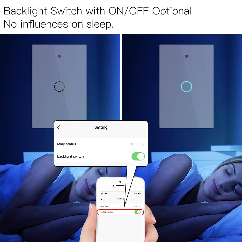 MOES 2.4GHz WiFi Wall Touch Smart Switch Neutral Wire Required, 3 Way Multi-Control, Glass Panel Light Switch Work with Smart Life/Tuya App, RF433 Remote Control, Alexa and Google Home White 1 Gang