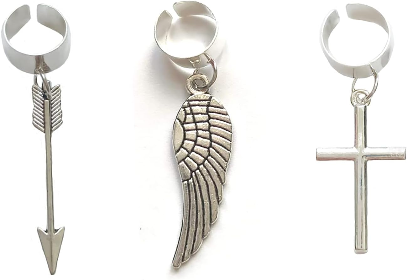 Angel Wings Ear Cuffs 3Pcs Arrow Cross Ear Chain Helix Cartilage Clip Dangle Jewelry for Women Men…