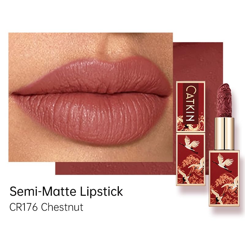 Catkin Semi-Matte Lipstick Hydrating High Impact Color Infused with Vitamin E and Avocado Oil Smooth Soft Texture Long Lasting Matte Finish 176