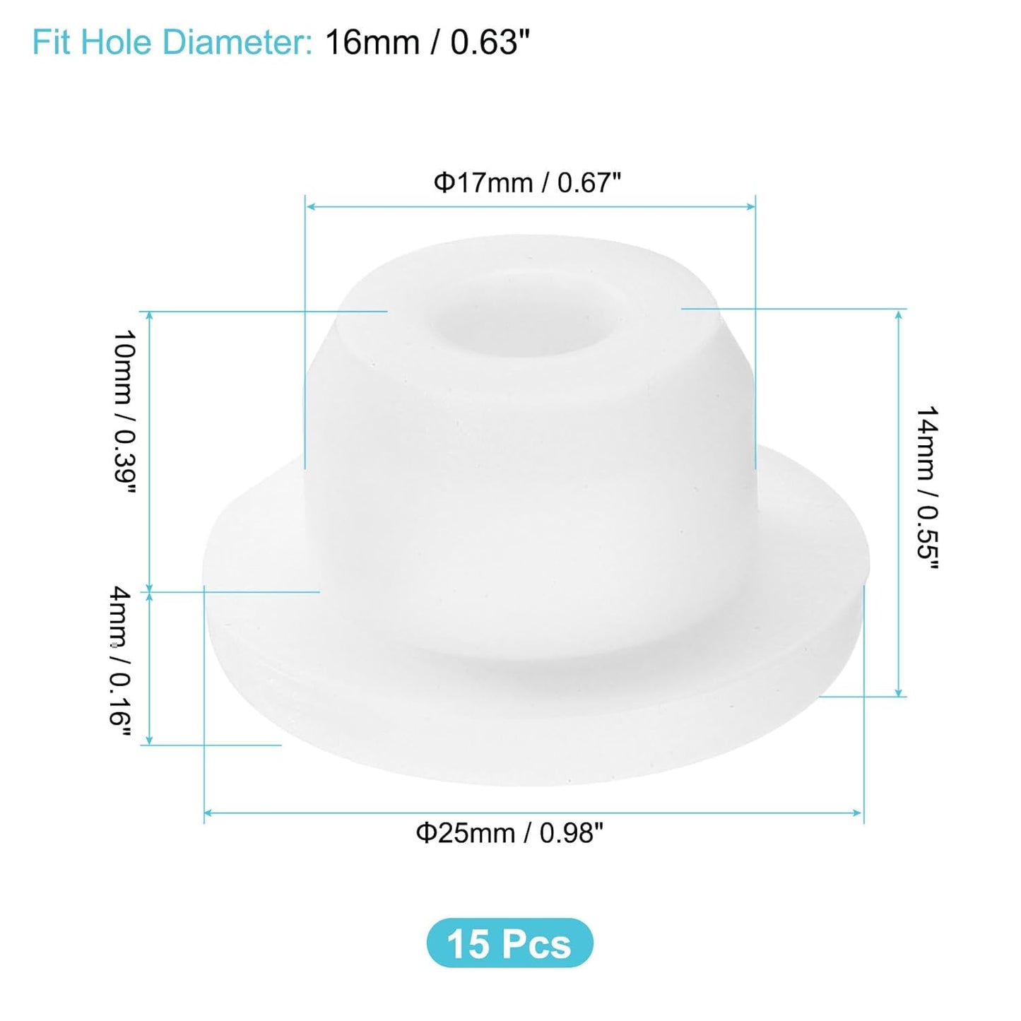 uxcell 15Pcs Silicone Hole Plug, Waterproof Round Rubber Stoppers Bottle Seal Plugs Tube Pipe End Caps for 16mm/0.63" Hole for Bathtub Bottle, White