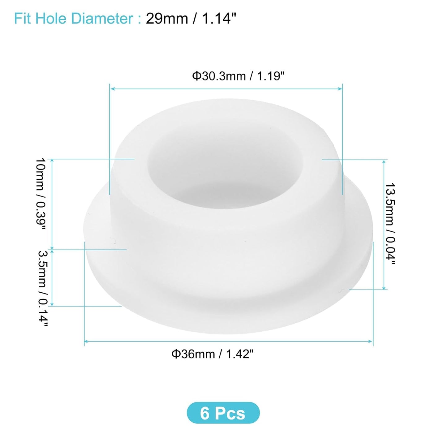 uxcell 6Pcs Silicone Hole Plug, Waterproof Round Rubber Stoppers Bottle Seal Plugs Tube Pipe End Caps for 29mm/1.14" Hole for Bathtub Bottle, White