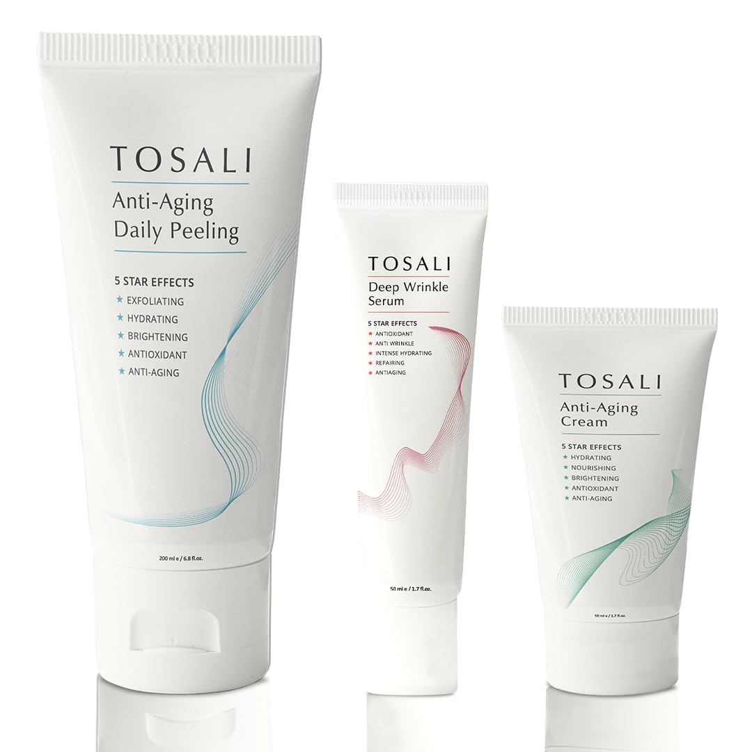 Anti Aging Skincare Set – Daily Peeling Mask (6.8 oz), Deep Wrinkle Serum (1.7 fl oz) & Face Cream (1.7 oz) – Hydrating, Brightening, Wrinkle Reduction & Skin Firming for All Skin Types
