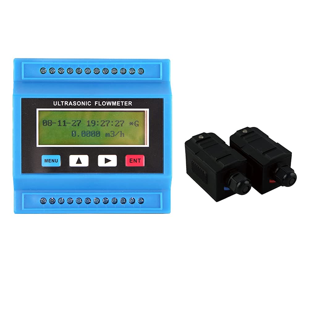 Micro Water Flow Meter Water Digital Flow Meter Ultrasonic Flow Meter Clamp on Sensor Measuring Water Liquid Fluid Mass Flow Sensors 0-160℃ DN80-DN500(Flow Meter+Mediuml High Temperature Flow Sensor)