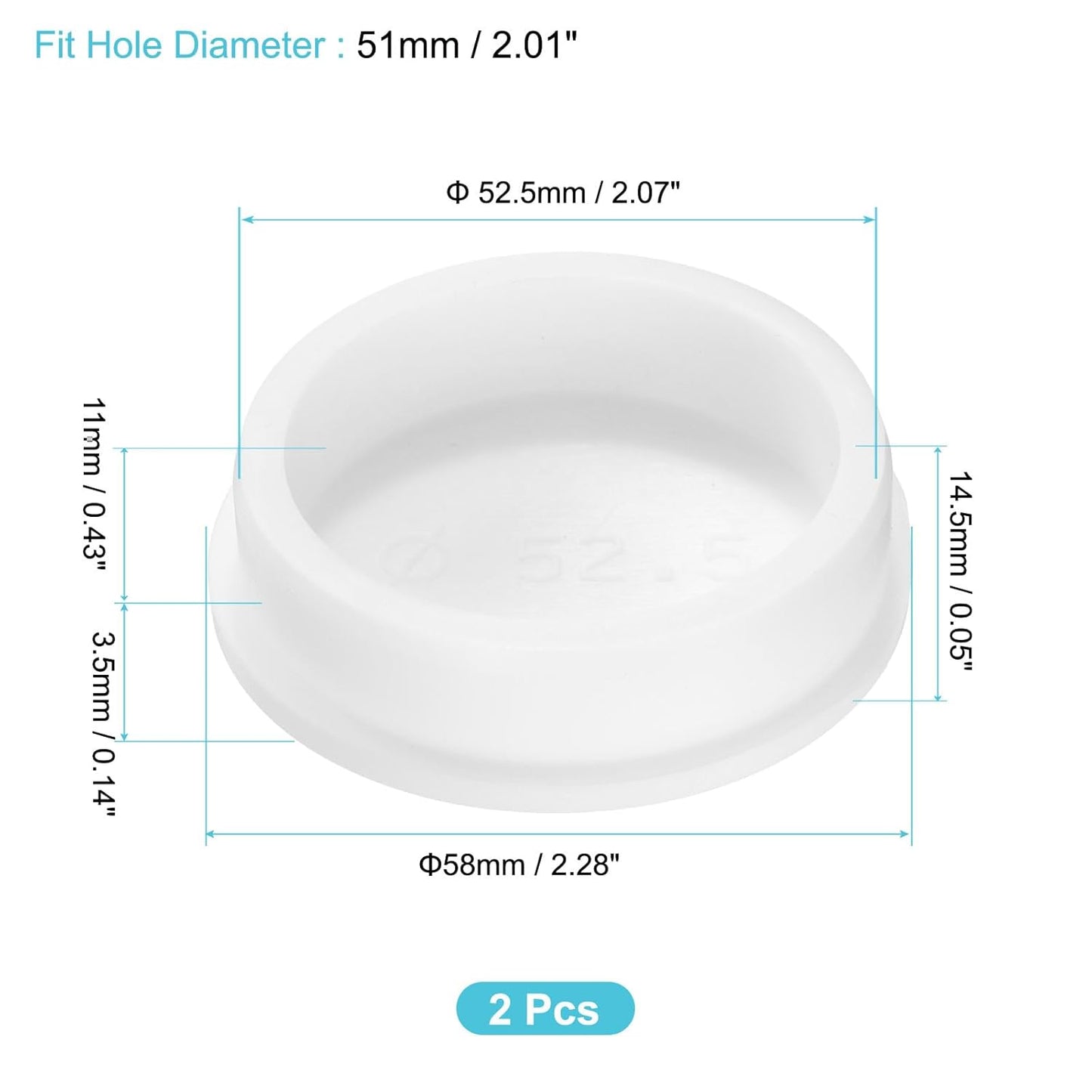 uxcell 2Pcs Silicone Hole Plug, Waterproof Round Rubber Stoppers Bottle Seal Plugs Tube Pipe End Caps for 51mm/2.01" Hole for Bathtub Bottle, White